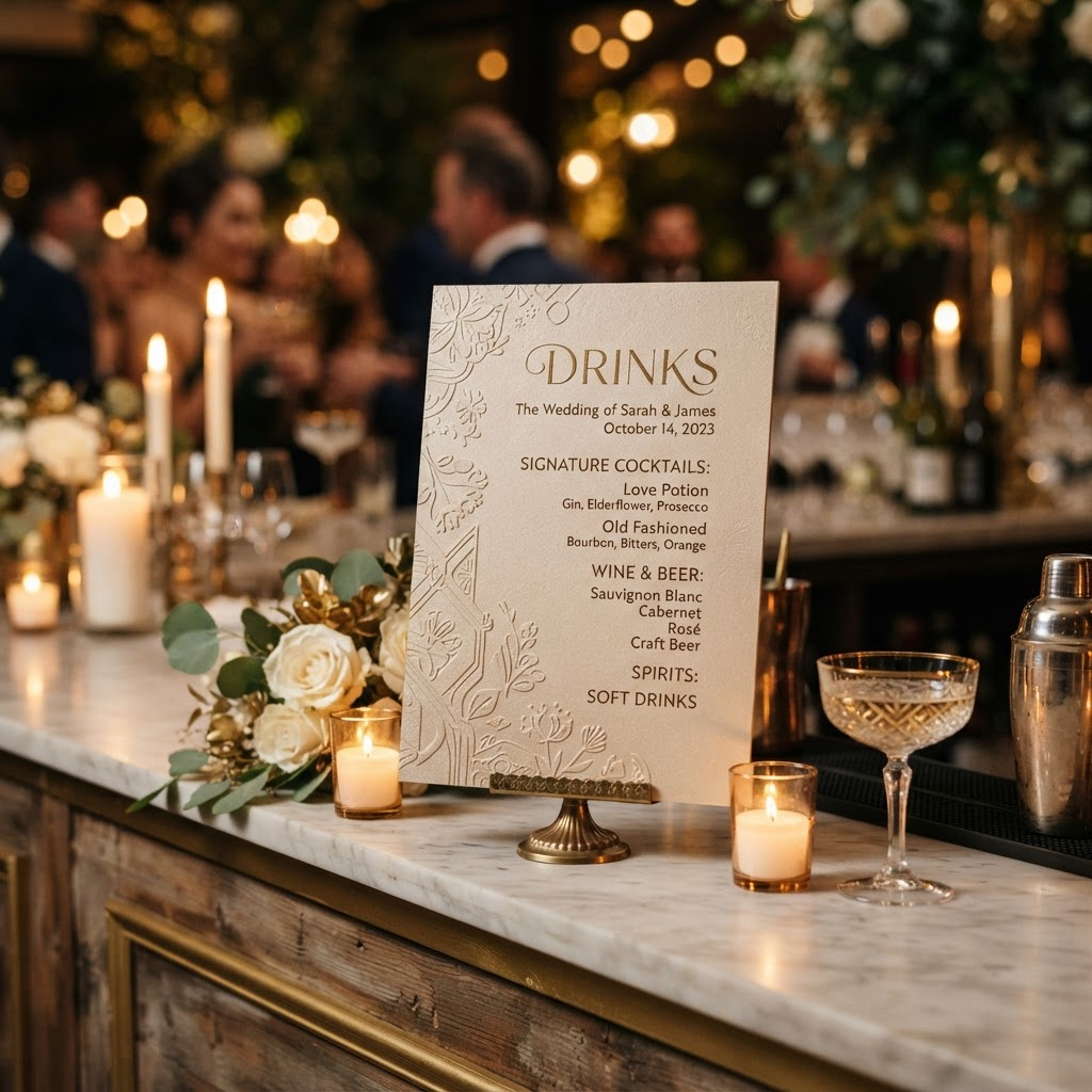 Champagne bar menu display