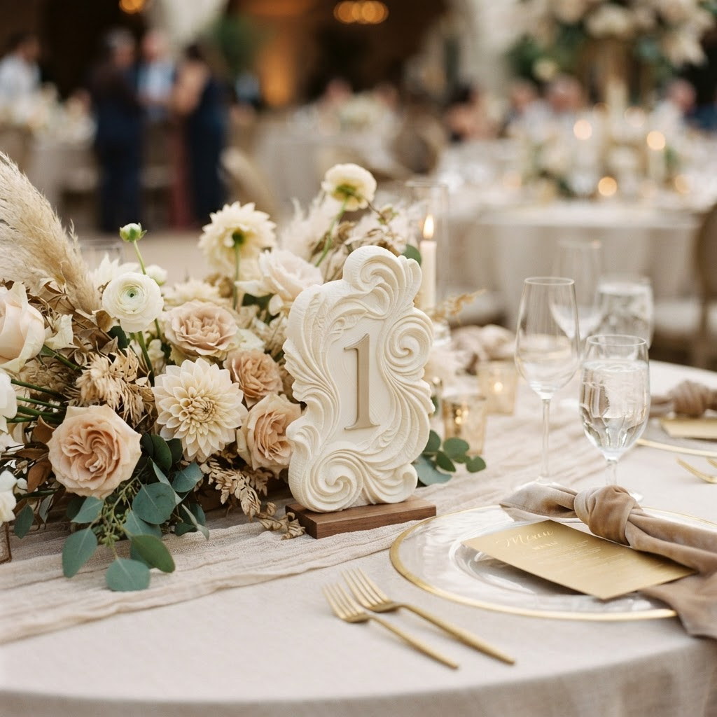 Ivory sculptural table number