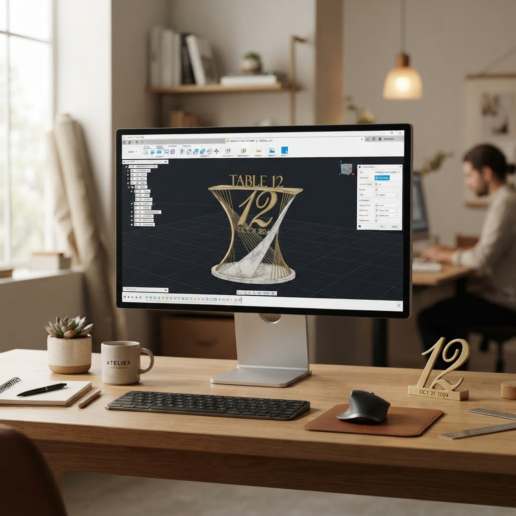 A computer screen showing 3D CAD software modeling a sculptural piece
