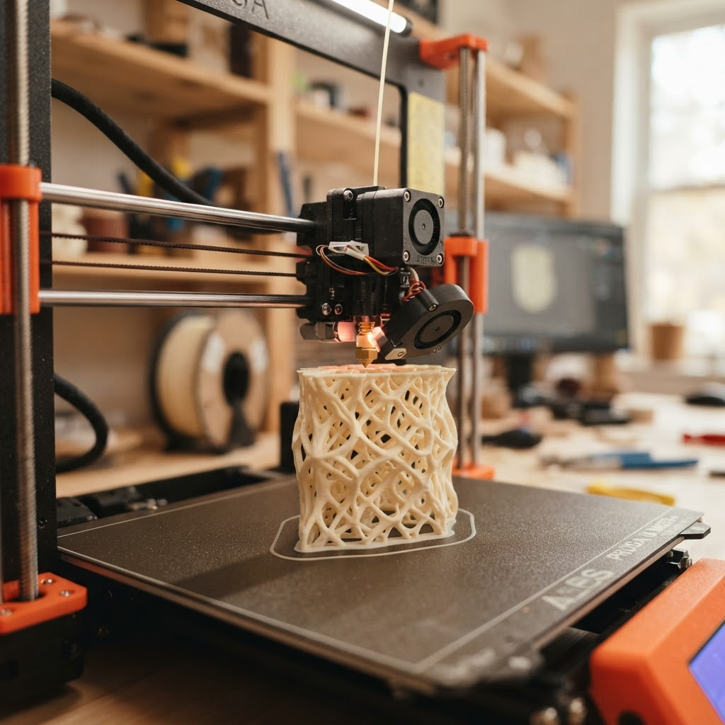 A 3D printer in progress forming an elegant ivory piece